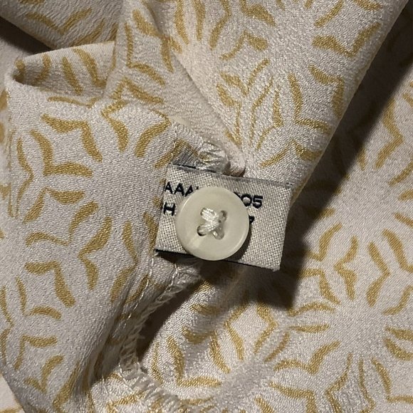 Bass Yellow Print Blouse Adjustable Long Sleeves Notched V Neck  Large 70s Style - Picture 10 of 16